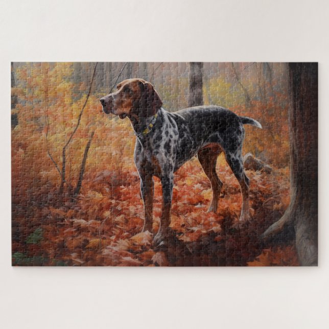 Bluetick Coonhound in Autumn Leaves Fall Inspire Jigsaw Puzzle (Horizontal)