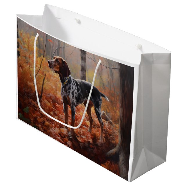 Bluetick Coonhound in Autumn Leaves Fall Inspire Large Gift Bag (Front Angled)