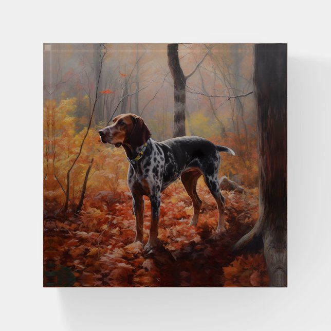 Bluetick Coonhound in Autumn Leaves Fall Inspire Paperweight (Front)