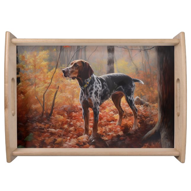 Bluetick Coonhound in Autumn Leaves Fall Inspire Serving Tray (Front)