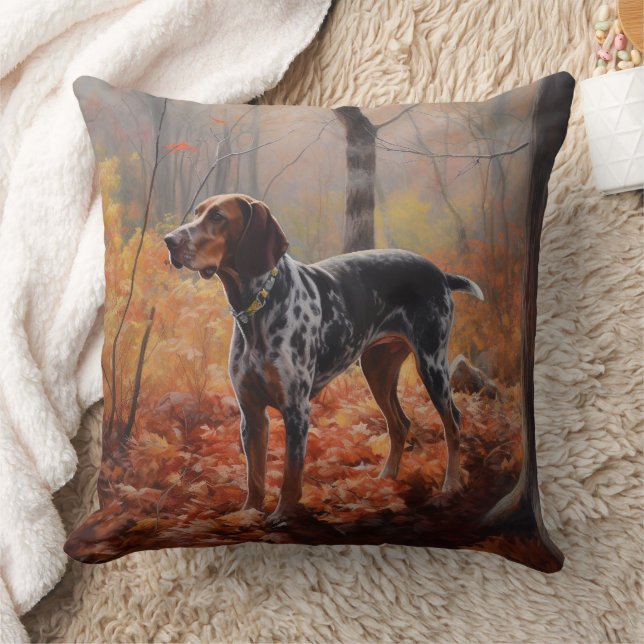 Bluetick Coonhound in Autumn Leaves Fall Inspire Throw Pillow (Blanket)