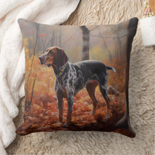 Bluetick Coonhound in Autumn Leaves Fall Inspire Throw Pillow