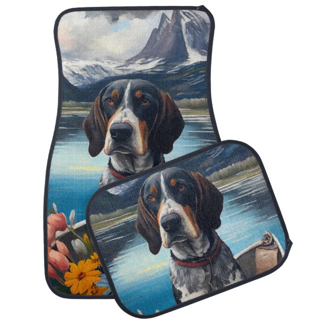 Bluetick Coonhound on a Paddle: A Scenic Adventure Car Floor Mat (Set)