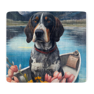 Bluetick Coonhound on a Paddle: A Scenic Adventure Cutting Board