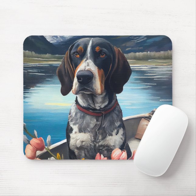 Bluetick Coonhound on a Paddle: A Scenic Adventure Mouse Pad (With Mouse)