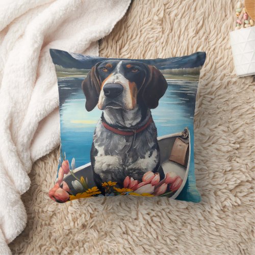 Bluetick Coonhound on a Paddle A Scenic Adventure Throw Pillow