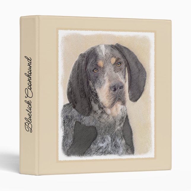 Bluetick Coonhound Painting - Cute Original Dog Ar 3 Ring Binder (Front/Spine)