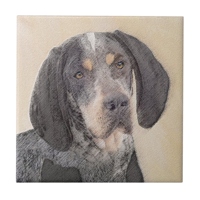 Bluetick Coonhound Painting - Cute Original Dog Ar Ceramic Tile (Front)