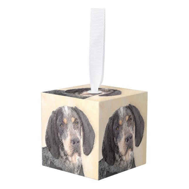 Bluetick Coonhound Painting - Cute Original Dog Ar Cube Ornament (Front Angled)