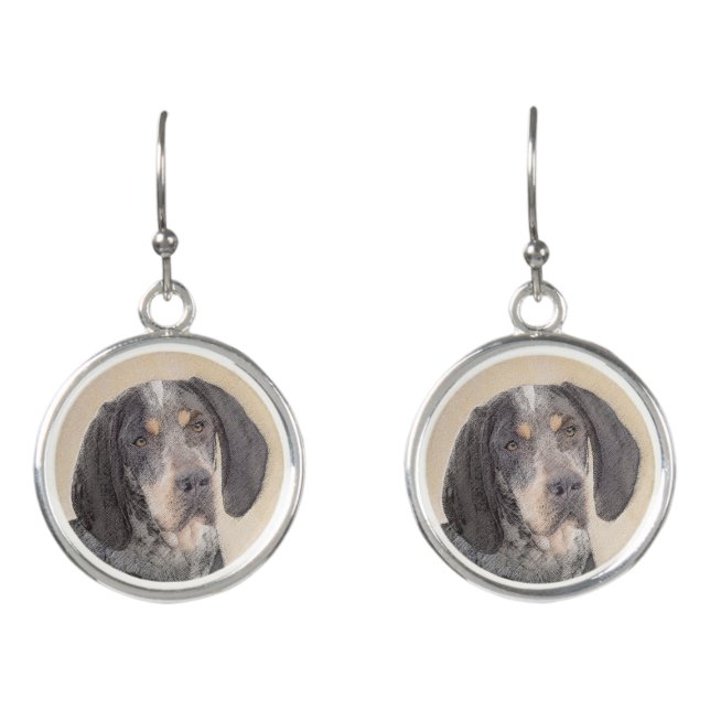 Bluetick Coonhound Painting - Cute Original Dog Ar Earrings (Front)