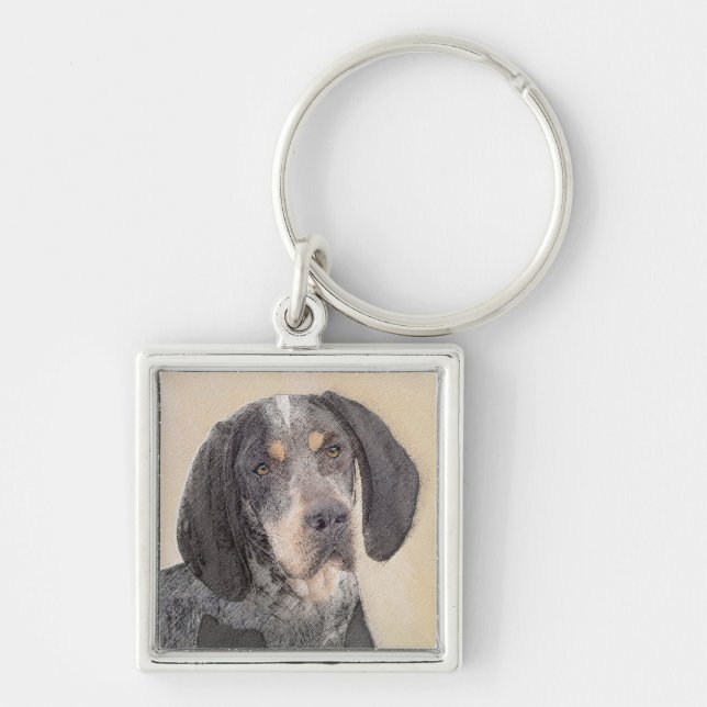Bluetick Coonhound Painting - Cute Original Dog Ar Keychain (Front)