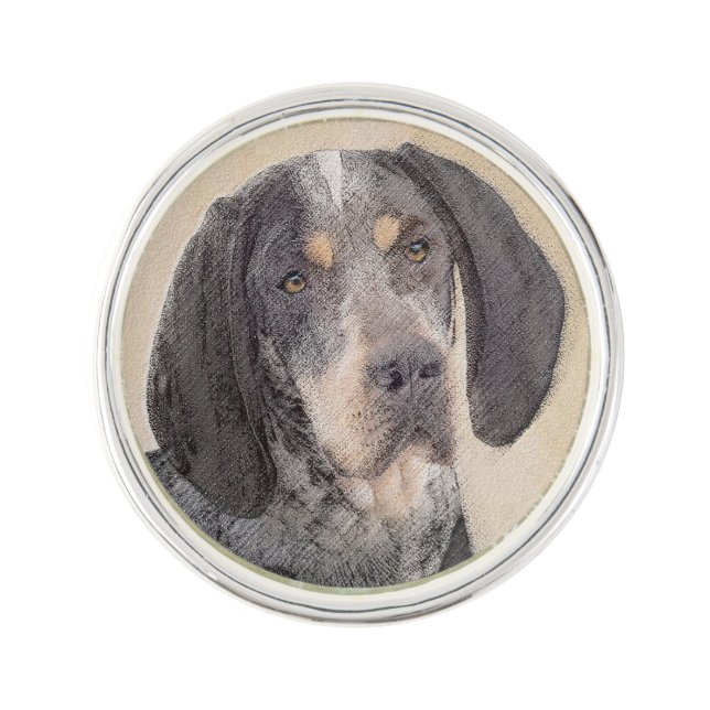 Bluetick Coonhound Painting - Cute Original Dog Ar Lapel Pin (Front)