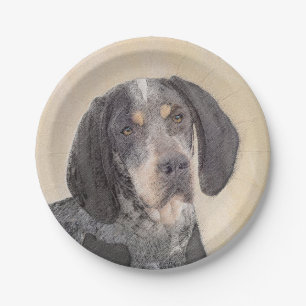 Bluetick Coonhound Painting - Cute Original Dog Ar Paper Plates