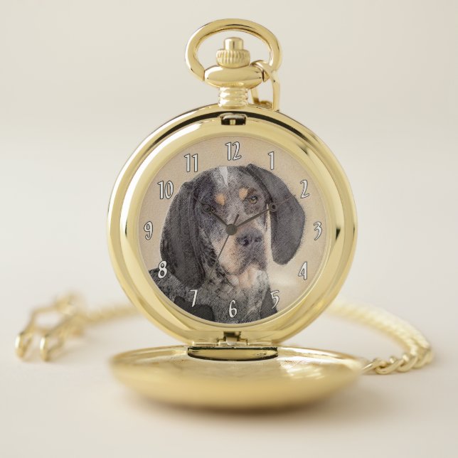 Bluetick Coonhound Painting - Cute Original Dog Ar Pocket Watch (Inside)