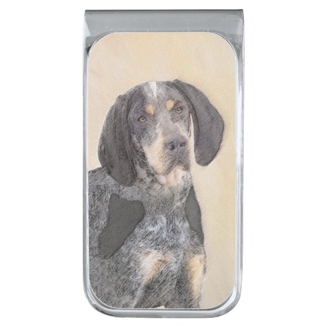 Bluetick Coonhound Painting - Cute Original Dog Ar Silver Finish Money Clip (Front Vertical)