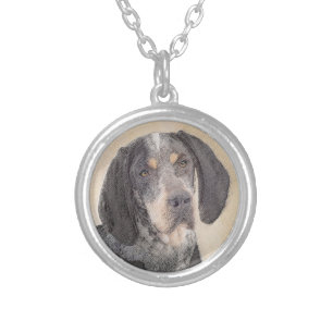 Bluetick Coonhound Painting - Cute Original Dog Ar Silver Plated Necklace