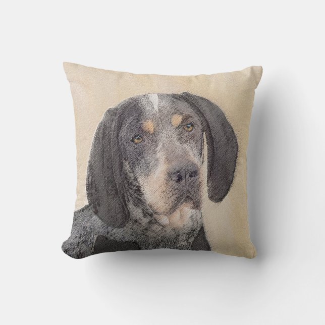 Bluetick Coonhound Painting - Cute Original Dog Ar Throw Pillow (Front)