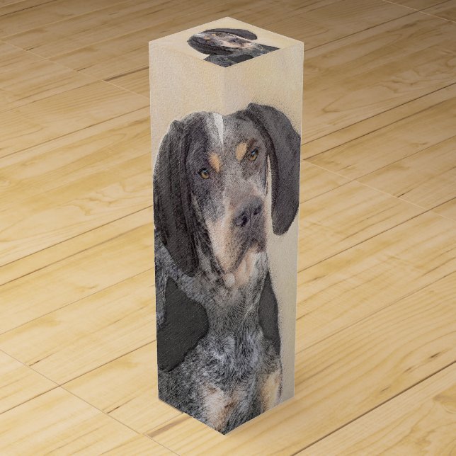 Bluetick Coonhound Painting - Cute Original Dog Ar Wine Box (Front)