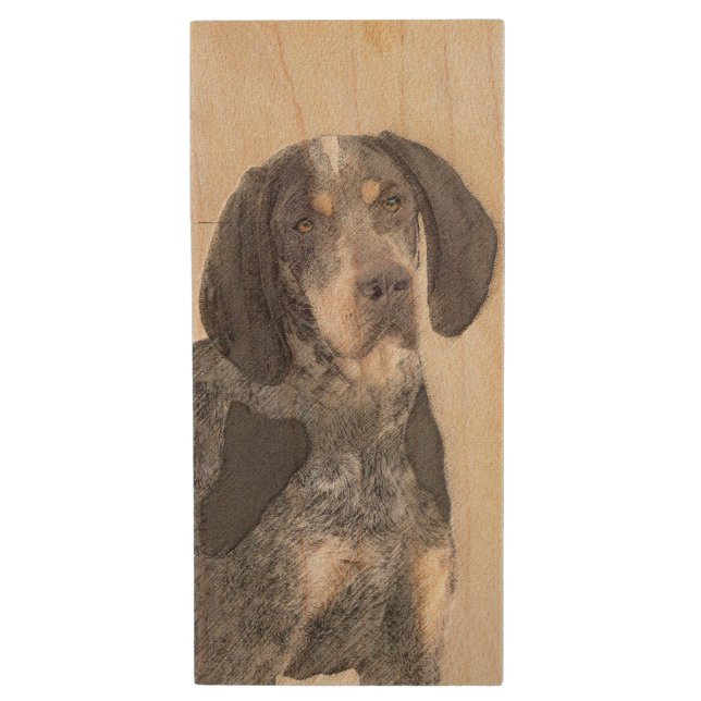 Bluetick Coonhound Painting - Cute Original Dog Ar Wood Flash Drive (Front Vertical)