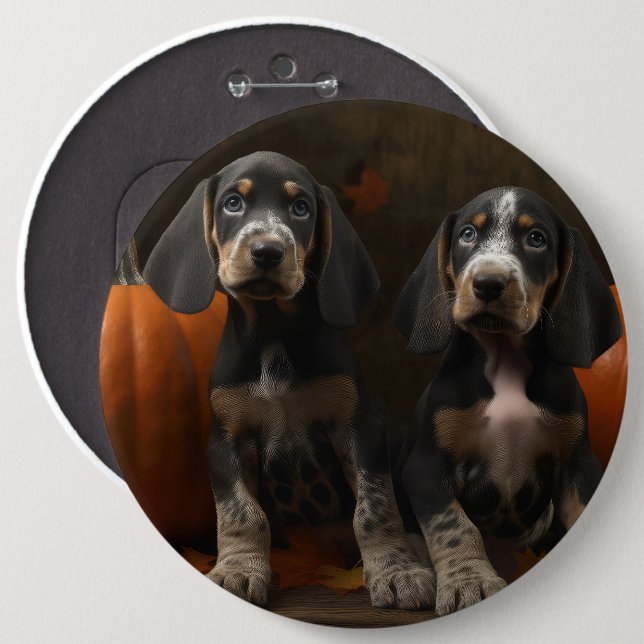 Bluetick Coonhound Puppy Autumn Delight Pumpkin  Button (Front & Back)
