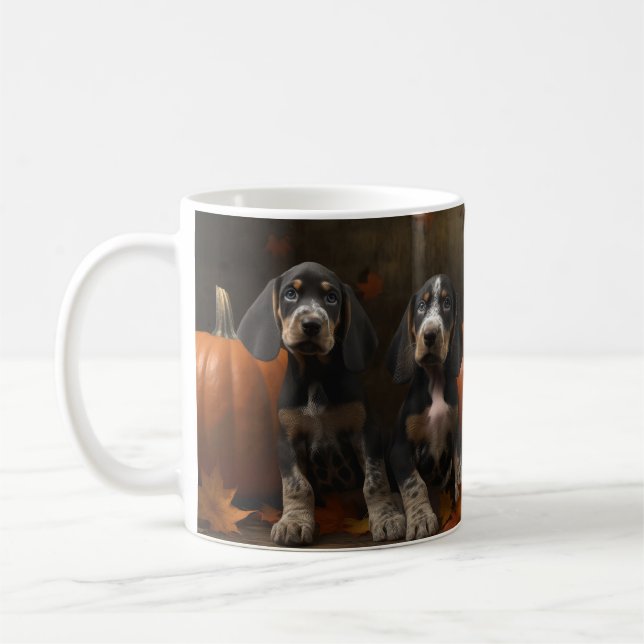 Bluetick Coonhound Puppy Autumn Delight Pumpkin  Coffee Mug (Left)
