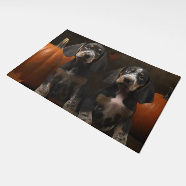 Bluetick Coonhound Puppy Autumn Delight Pumpkin  Doormat (Angled)