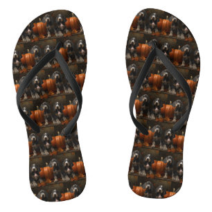 Bluetick Coonhound Puppy Autumn Delight Pumpkin Flip Flops