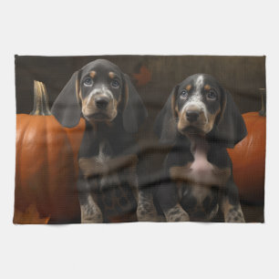 Bluetick Coonhound Puppy Autumn Delight Pumpkin  Kitchen Towel