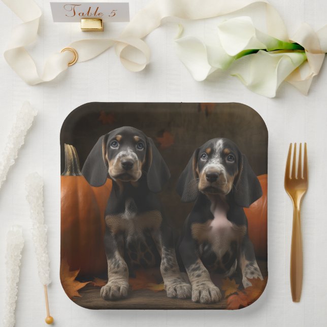 Bluetick Coonhound Puppy Autumn Delight Pumpkin  Paper Plates (Wedding)