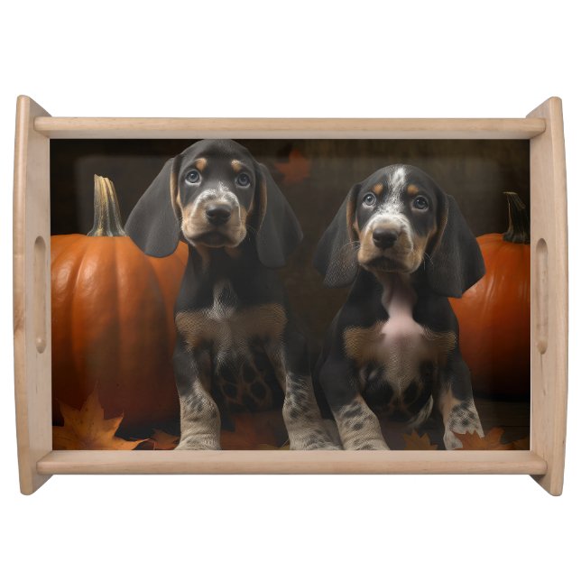 Bluetick Coonhound Puppy Autumn Delight Pumpkin  Serving Tray (Front)