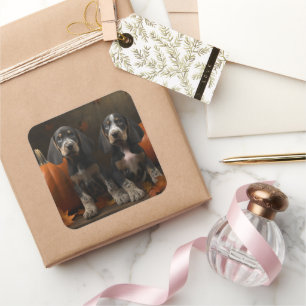 Bluetick Coonhound Puppy Autumn Delight Pumpkin  Square Sticker