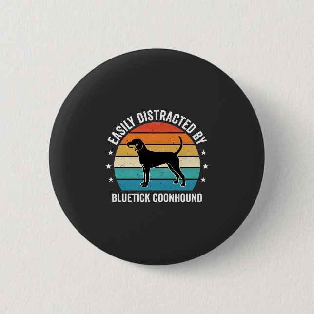 Bluetick Coonhound Retro Sunset Dog Button (Front)