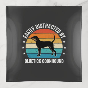 Bluetick Coonhound Retro Sunset Dog Trinket Tray