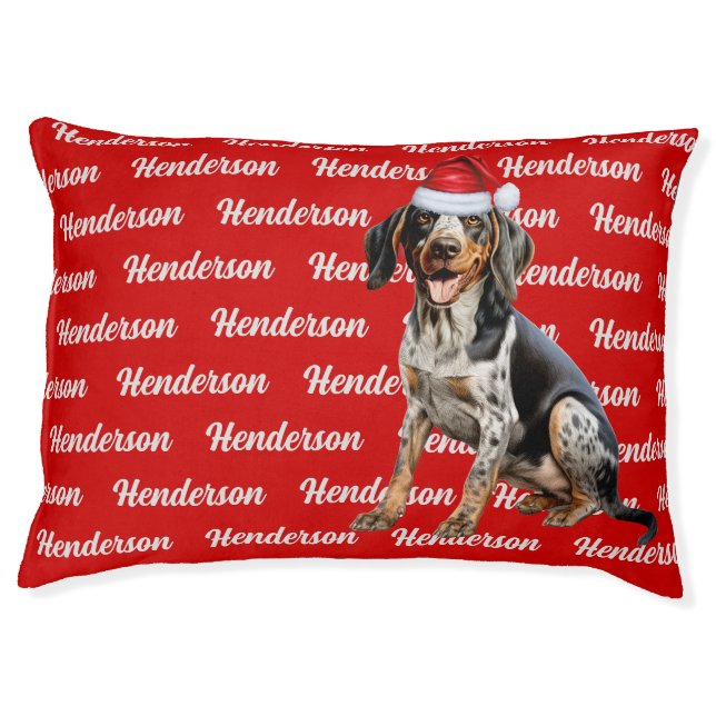 Bluetick Coonhound Santa Dog's Name Holiday Pet Bed (Front)