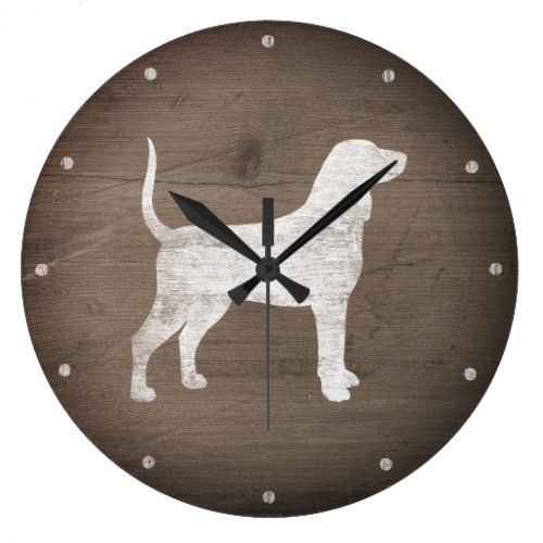 Bluetick Coonhound Silhouette Rustic Style Large Clock