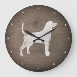 Bluetick Coonhound Silhouette Rustic Style Large Clock
