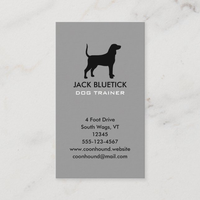 Bluetick Coonhound Silhouette Vertical Business Card (Front)