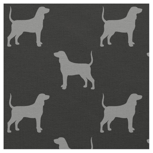 Bluetick Coonhound Silhouettes Grey and Black Fabric