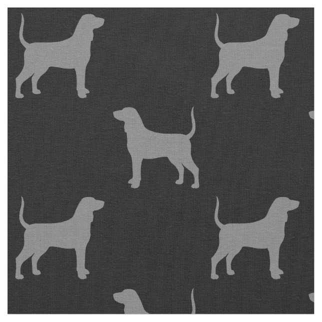 Bluetick Coonhound Silhouettes Grey and Black Fabric (Close Up)