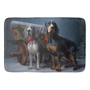 Bluetick Coonhound Snowy Sleigh Christmas Decor Bath Mat