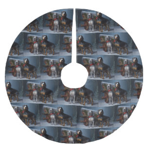 Bluetick Coonhound Snowy Sleigh Christmas Decor Brushed Polyester Tree Skirt