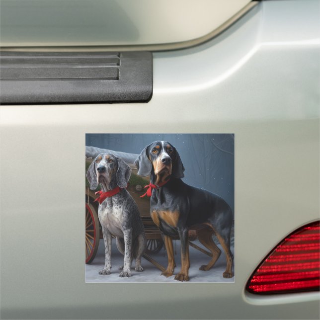Bluetick Coonhound Snowy Sleigh Christmas Decor  Car Magnet (In Situ)