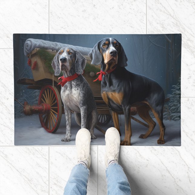 Bluetick Coonhound Snowy Sleigh Christmas Decor  Doormat (Indoor)
