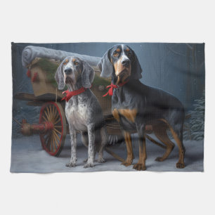 Bluetick Coonhound Snowy Sleigh Christmas Decor Kitchen Towel