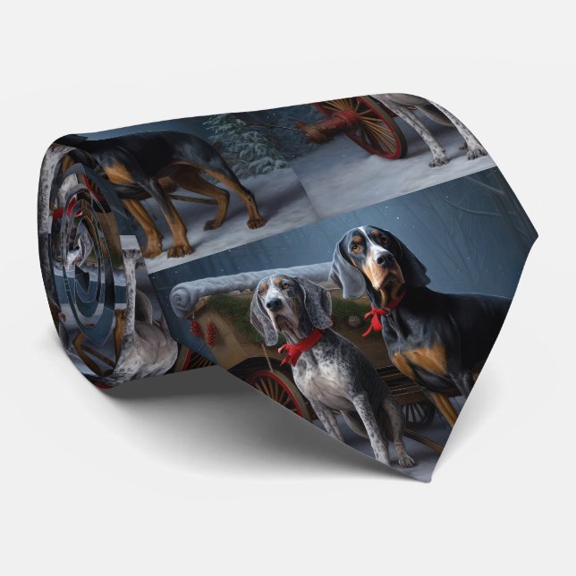 Bluetick Coonhound Snowy Sleigh Christmas Decor  Neck Tie (Rolled)
