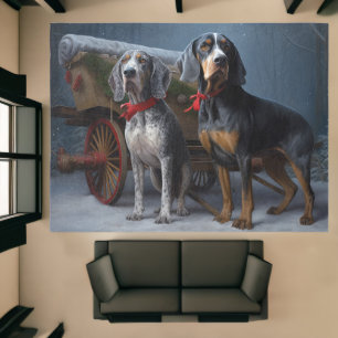 Bluetick Coonhound Snowy Sleigh Christmas Decor Rug