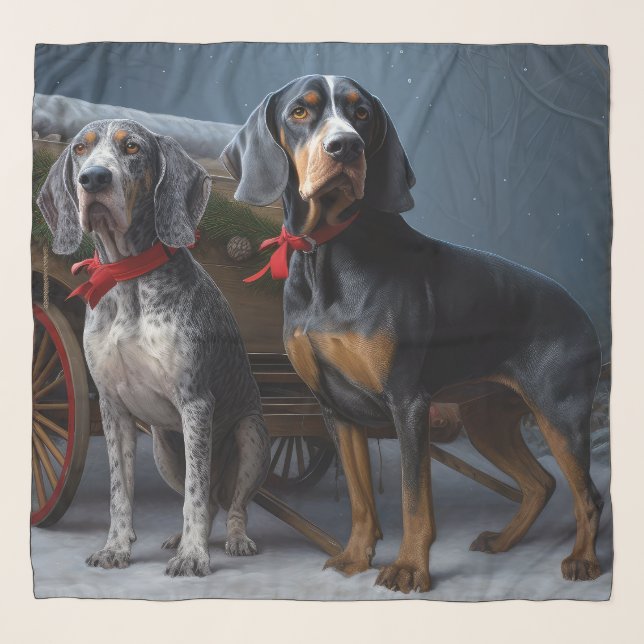 Bluetick Coonhound Snowy Sleigh Christmas Decor  Scarf (Front)