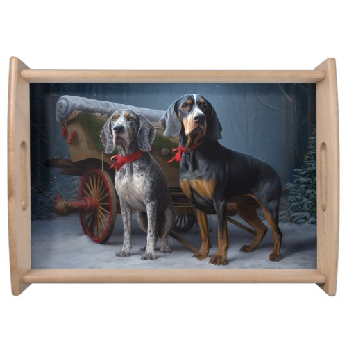 Bluetick Coonhound Snowy Sleigh Christmas Decor  Serving Tray