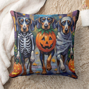 Bluetick Coonhound Trick-or-Treating In Halloween Throw Pillow