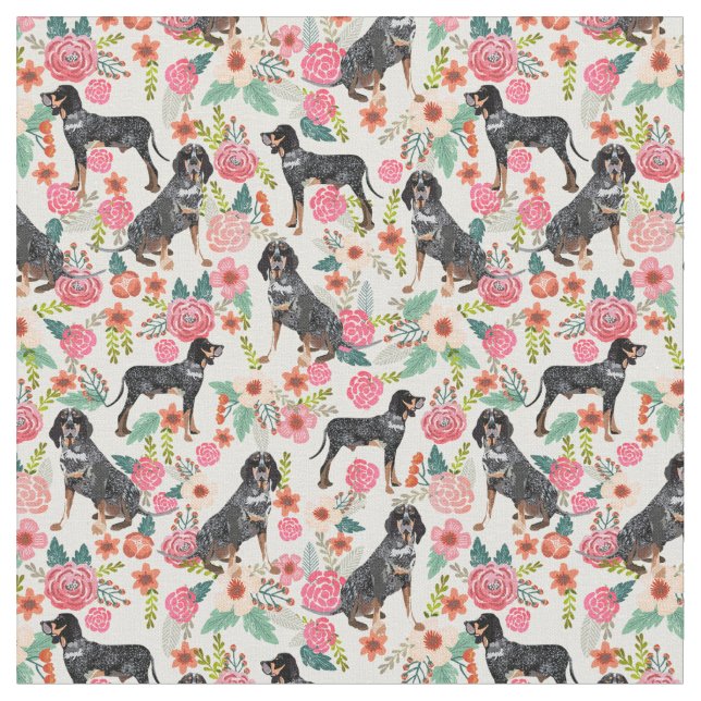 Bluetick Coonhound vintage florals cream Fabric (Close Up)